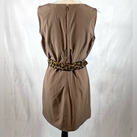 Mocha sheath dress with animal print chiffon scarf belt size large - Picture 5 of 6